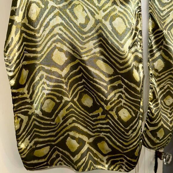 Vintage Chartreuse Green, Gold & Gray Animal Patterned Long Polyester Scarf - Picture 5 of 6